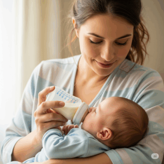 Madre alimentando con biberón